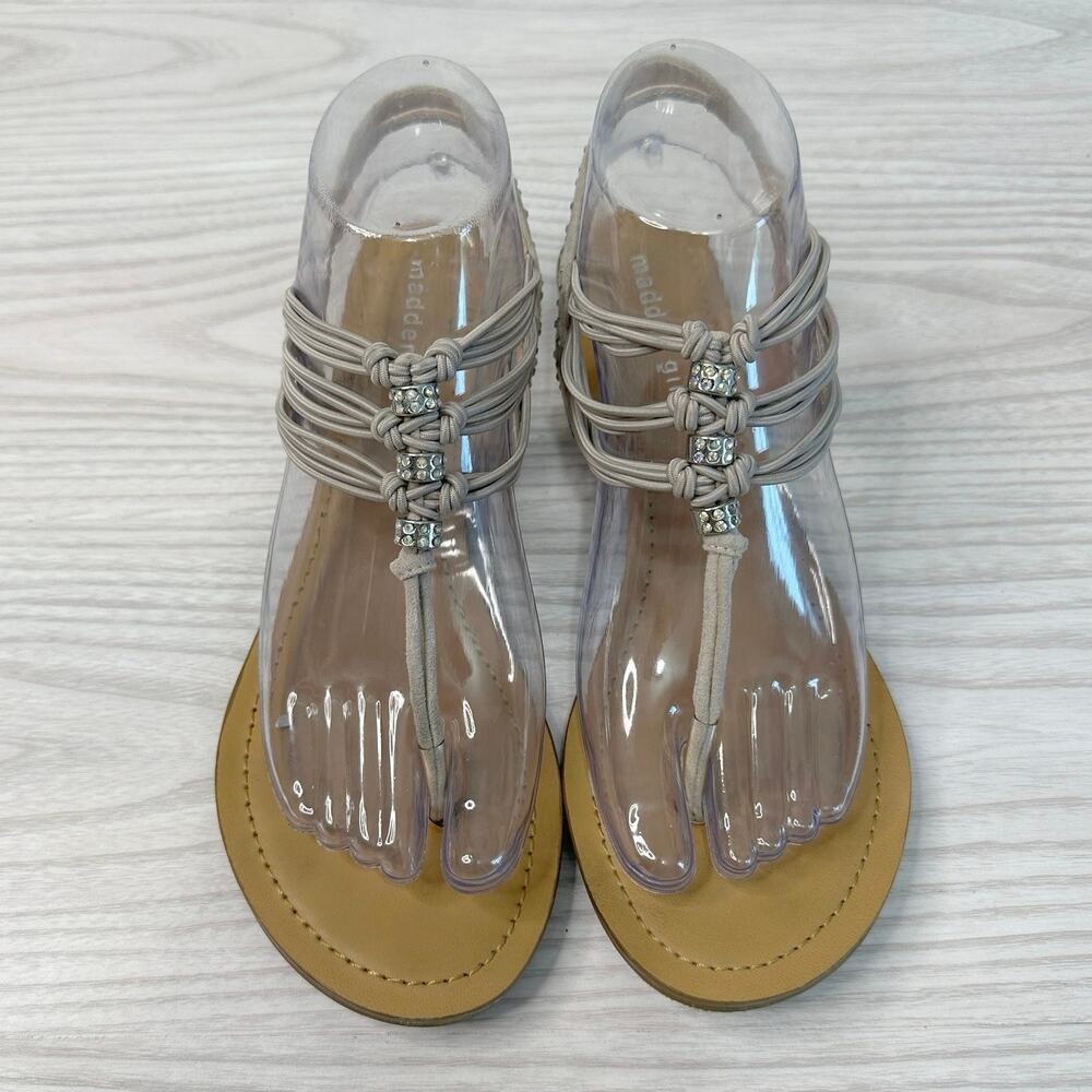 Madden Girl Flat Thong Sandals WMNS 8M Beige Elastic Strap Slingback Embellished - Picture 3 of 10